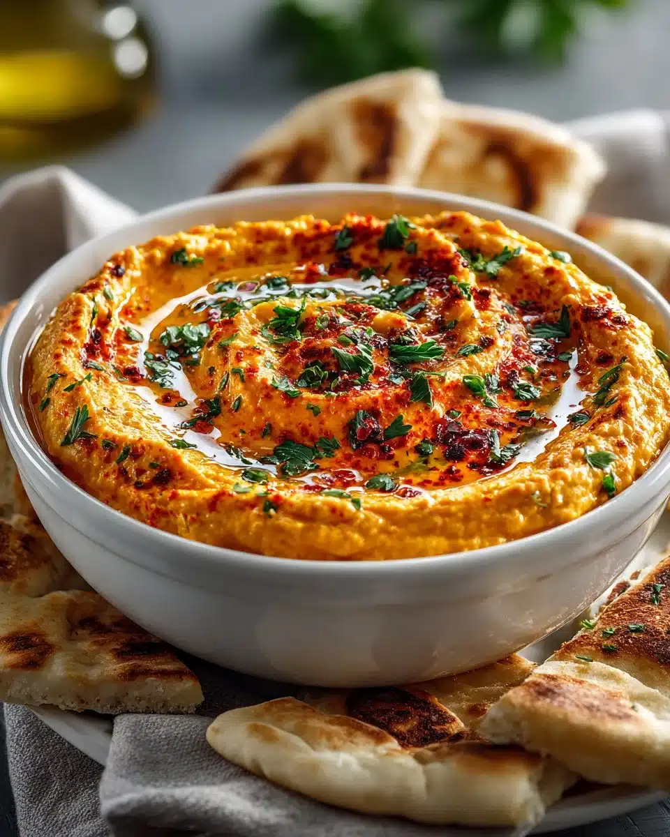 Roasted Red Pepper Hummus with Pita