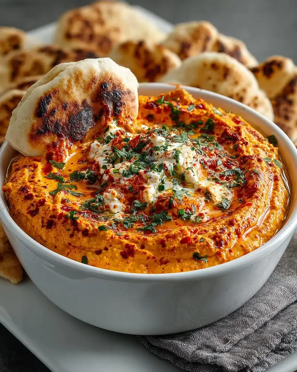 Roasted Red Pepper Hummus with Pita Chips