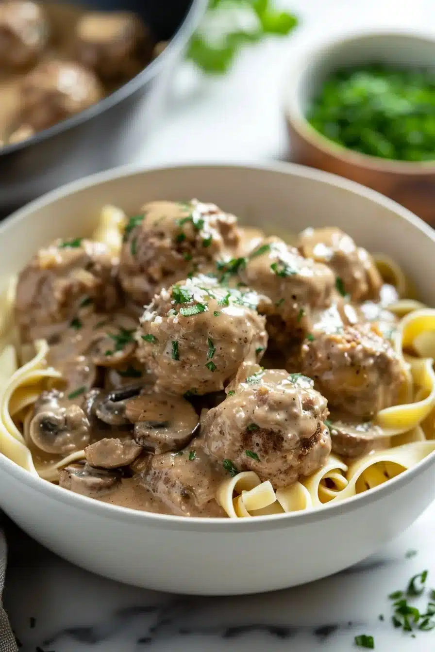 Rustic Turkey Meatball Stroganoff