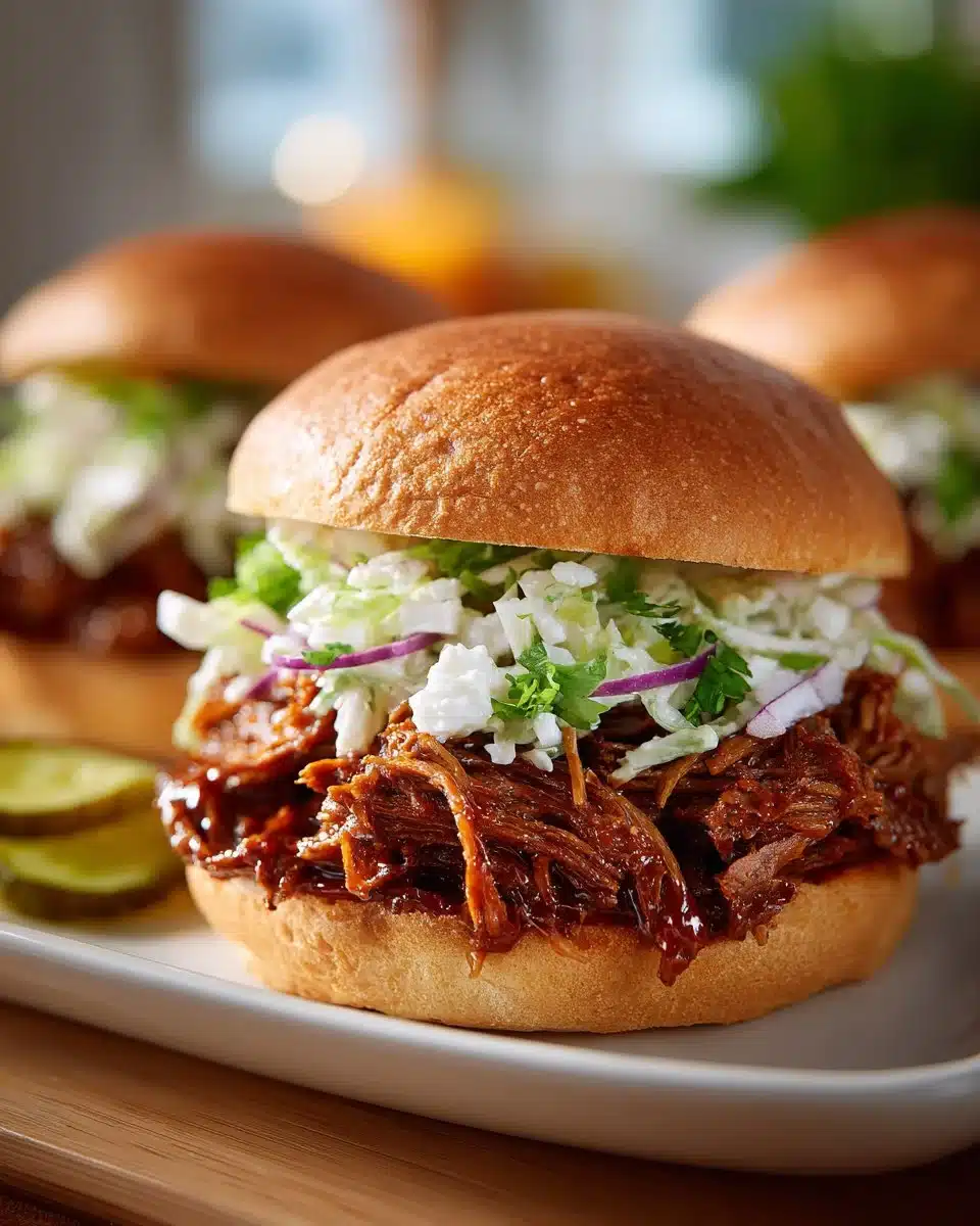 Slow Cooker BBQ Pulled Beef Sandwiches