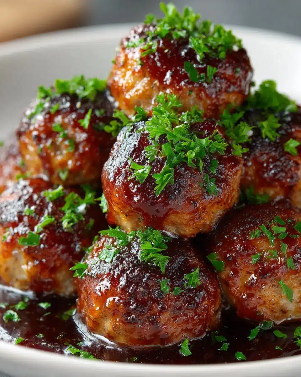 Delicious slow cooker BBQ turkey meatballs served on a platter.