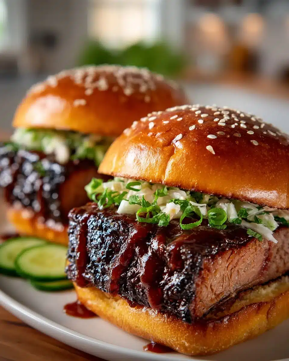 Smoky BBQ halal brisket sandwich served with fresh toppings