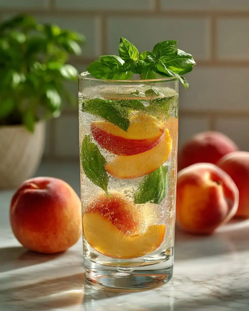 Sparkling Peach and Basil Infused Water Sparkling Peach and Basil Infused Water