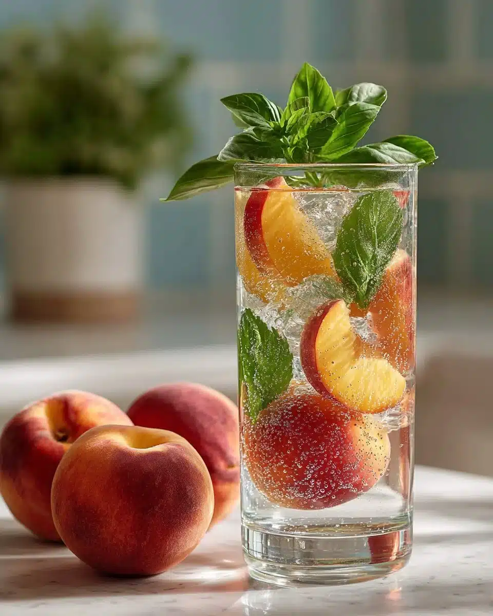 Sparkling Peach and Basil Infused Water Sparkling Peach and Basil Infused Water