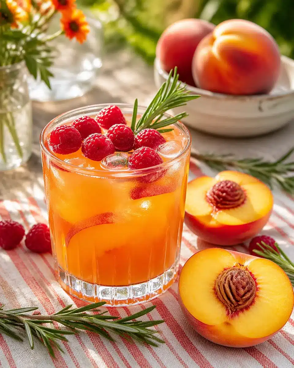 Sparkling Peach and Raspberry Summer Mocktail Sparkling Peach and Raspberry Summer Mocktail