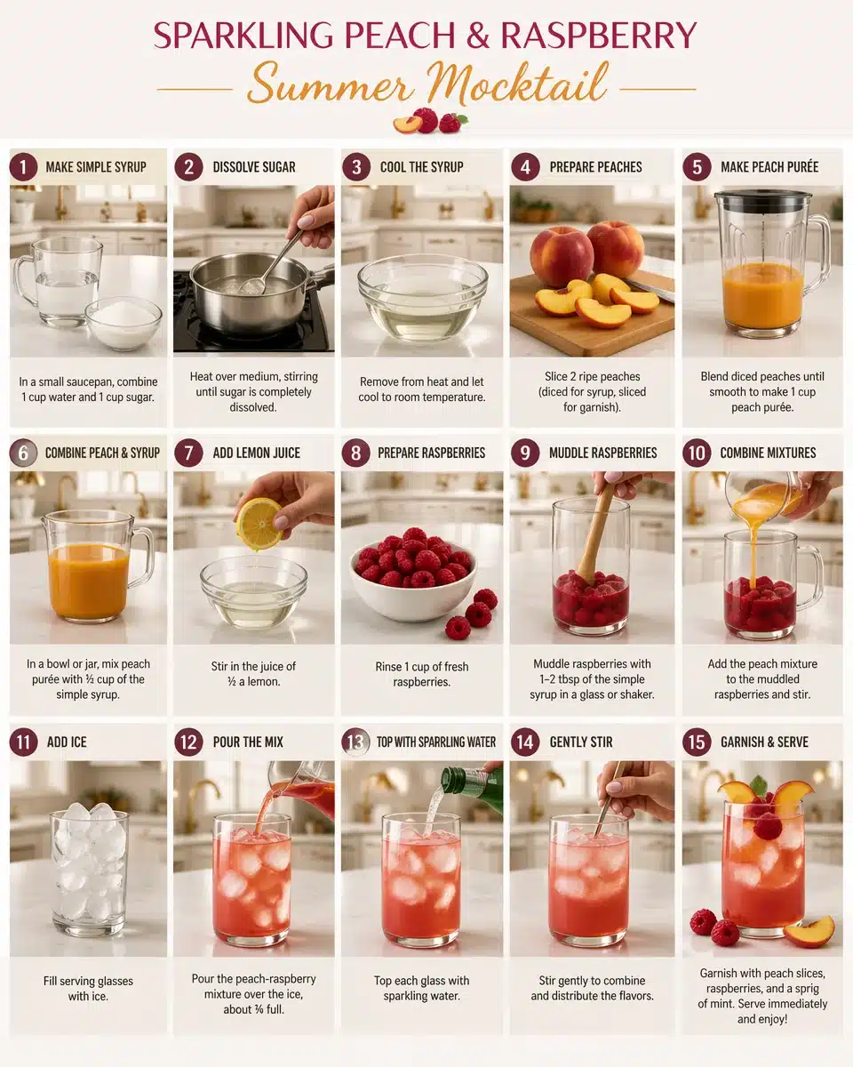 Sparkling Peach and Raspberry Summer Mocktail