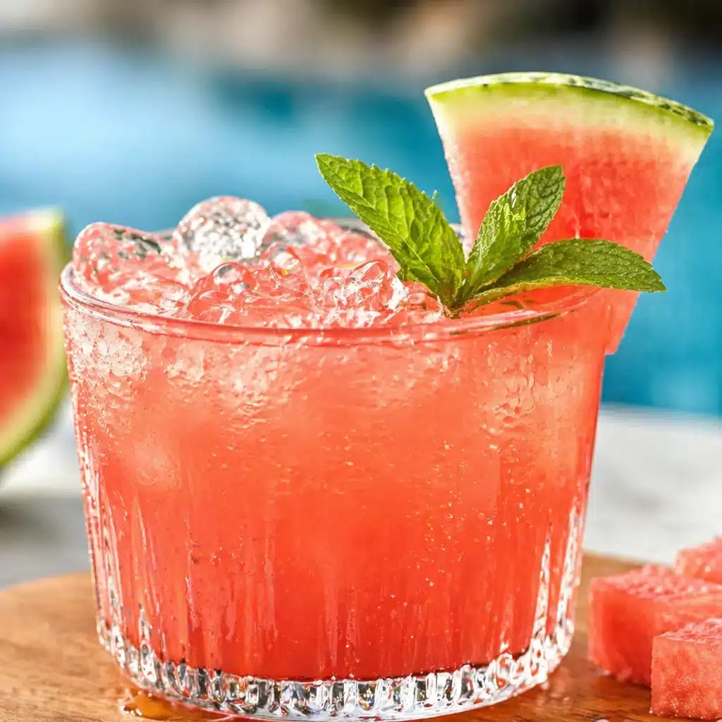 Sparkling Watermelon Mint Summer Mocktail served in a glass with mint leaves and watermelon slices.