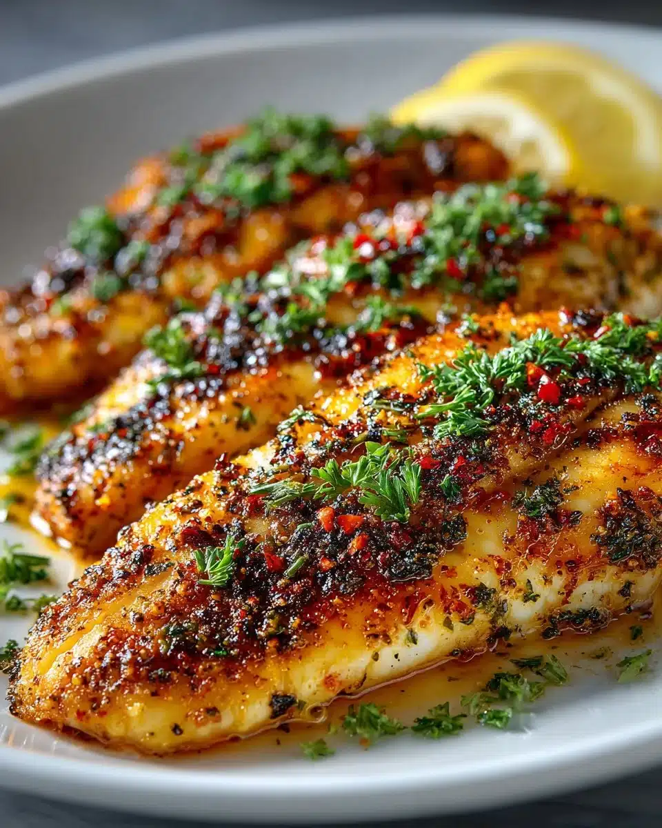Spicy Garlic Herb Grilled Tilapia served on a plate with fresh herbs