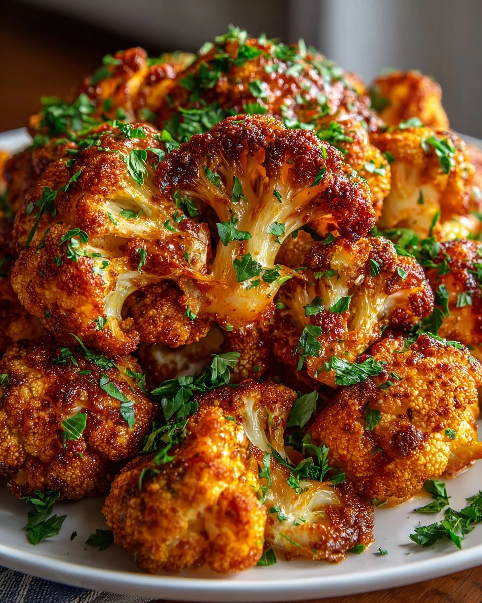 Spicy Harissa Cauliflower Wings served on a plate with dipping sauce
