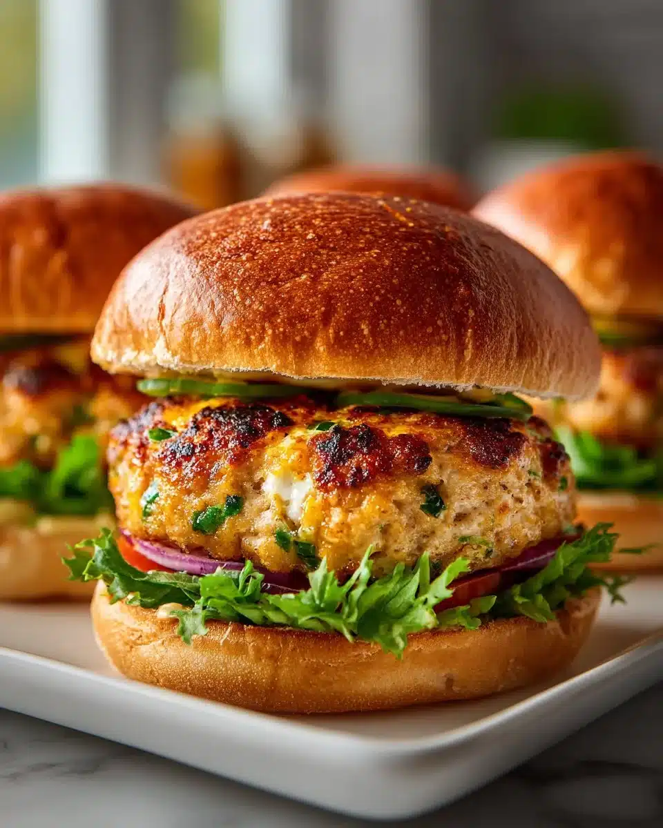 Delicious spicy jalapeno turkey burgers served with fresh toppings