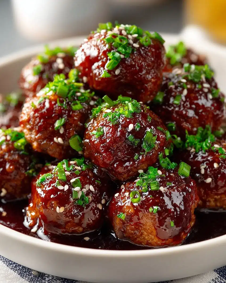 Delicious spicy maple glazed beef meatballs on a plate