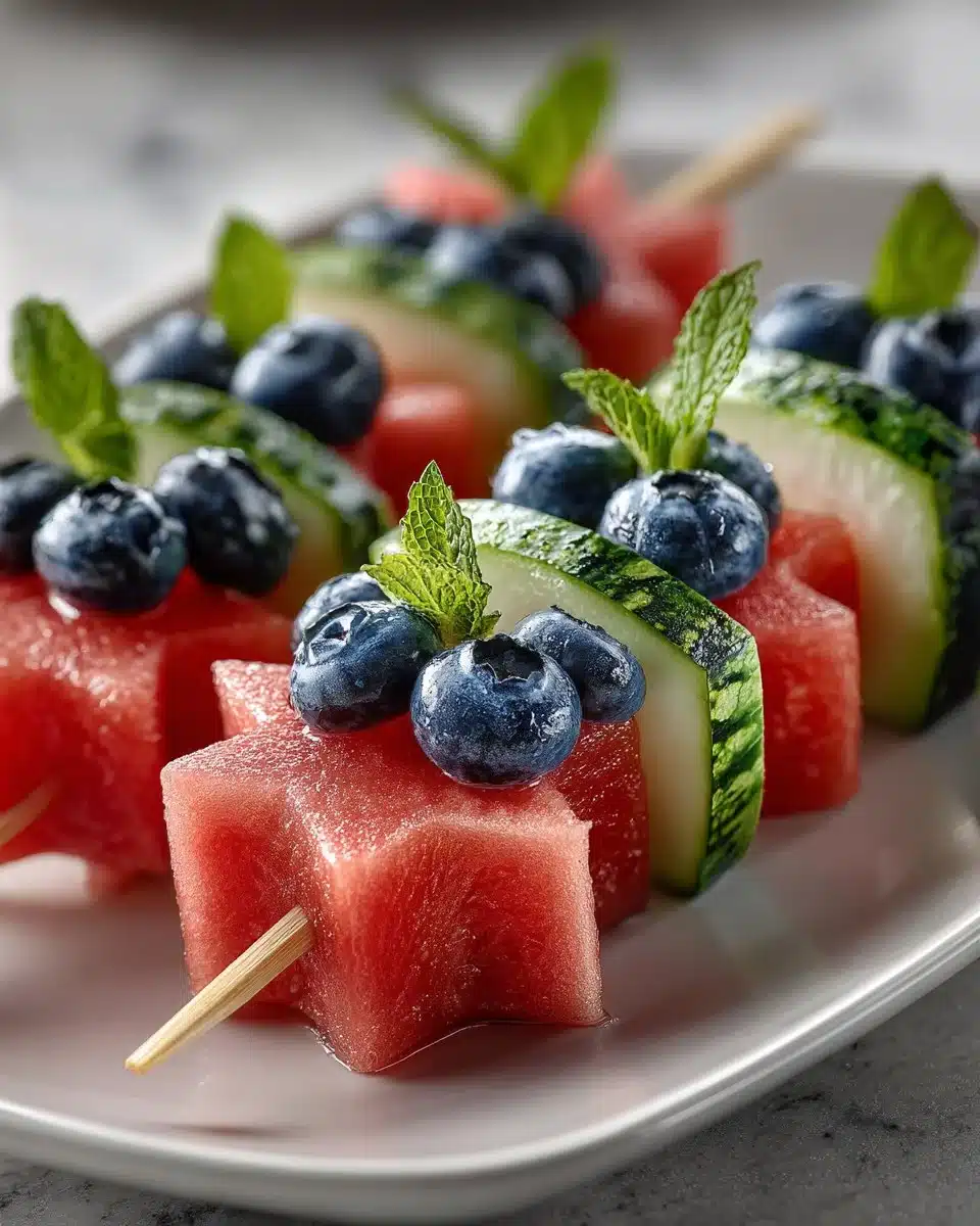 Star Shaped Watermelon and Blueberry Skewers Star Shaped Watermelon and Blueberry Skewers