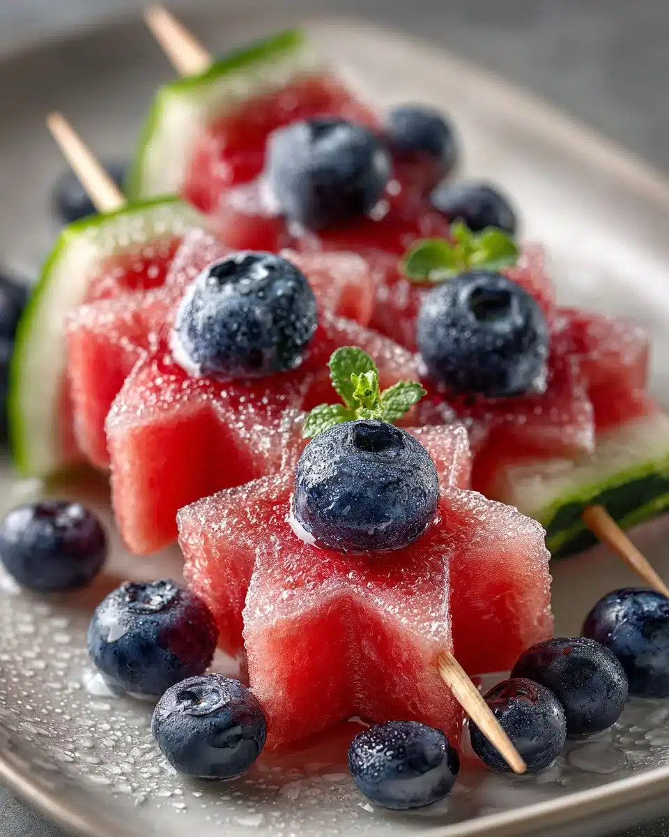 Star Shaped Watermelon and Blueberry Skewers Star Shaped Watermelon and Blueberry Skewers