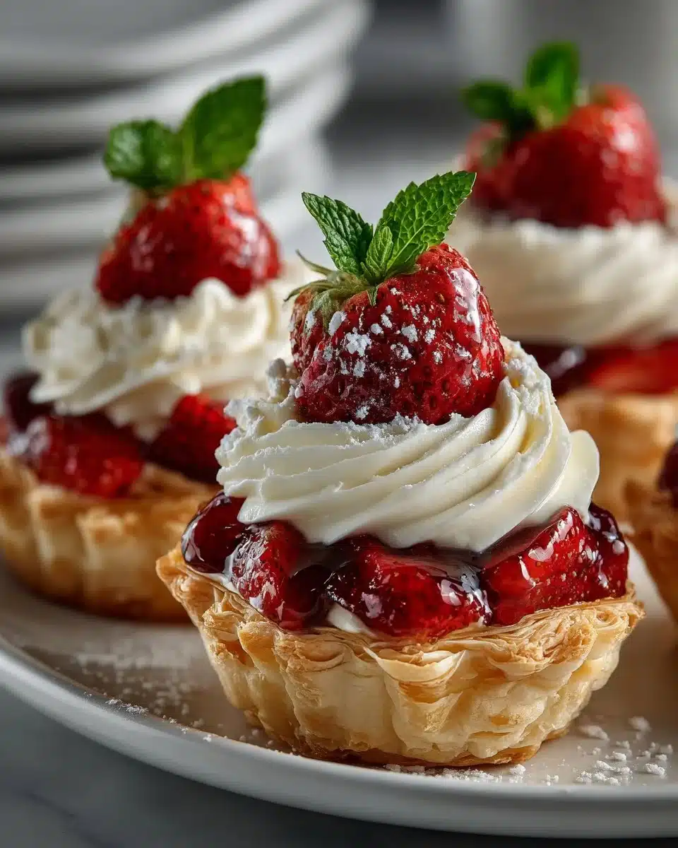 Delicious strawberry phyllo cups with cream cheese filling