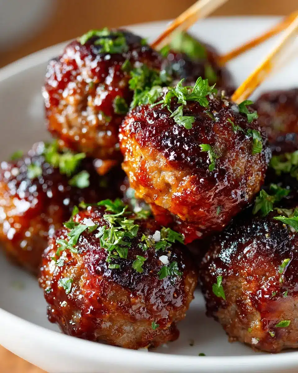 Sweet and Spicy BBQ Beef Meatball Skewers
