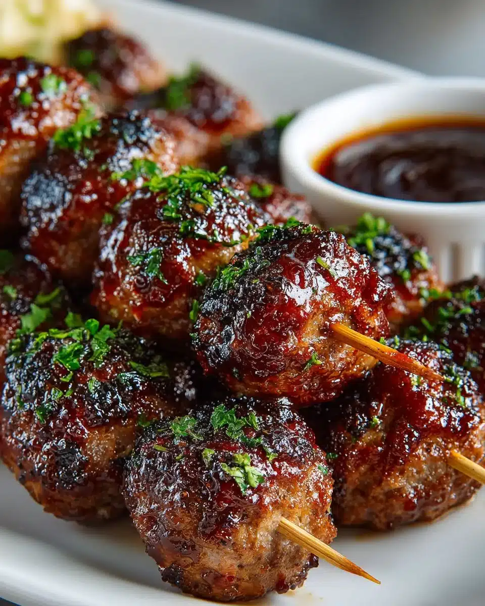 Sweet and Spicy BBQ Beef Meatball Skewers
