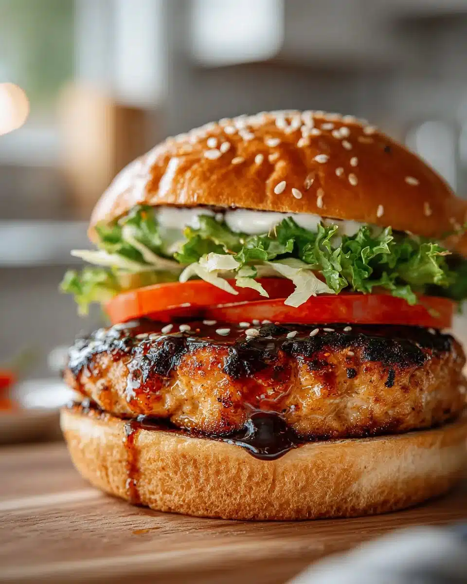 Grilled Teriyaki Glazed Turkey Burgers on a barbecue grill