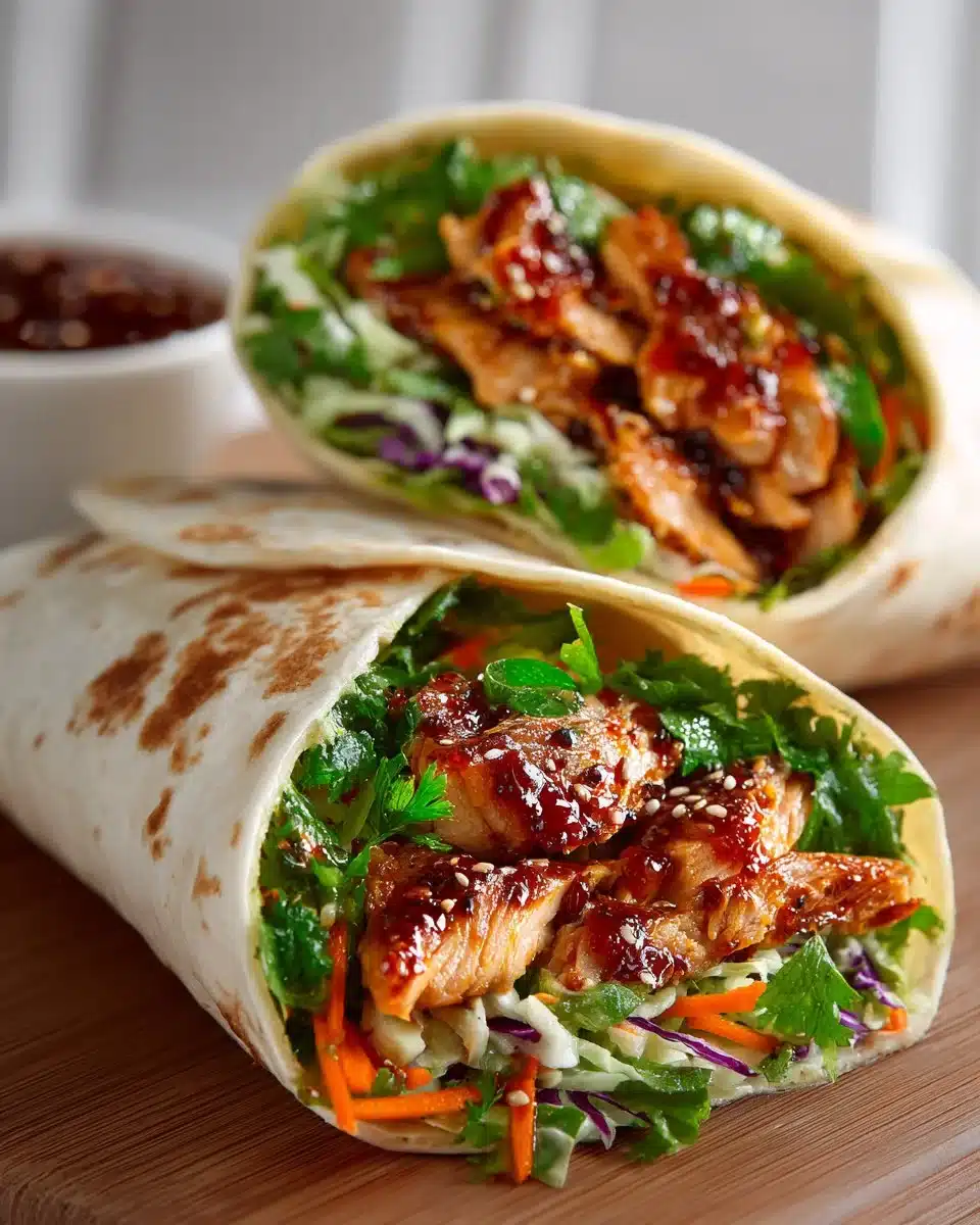 Thai Sweet Chili Chicken Wraps with fresh vegetables and sauce