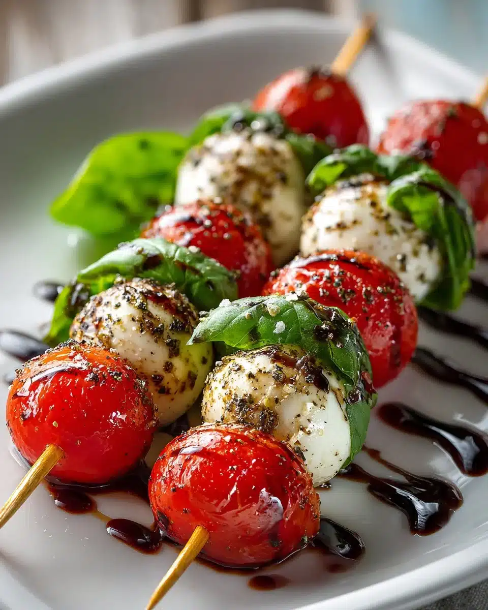 Tomato Basil and Mozzarella Skewers