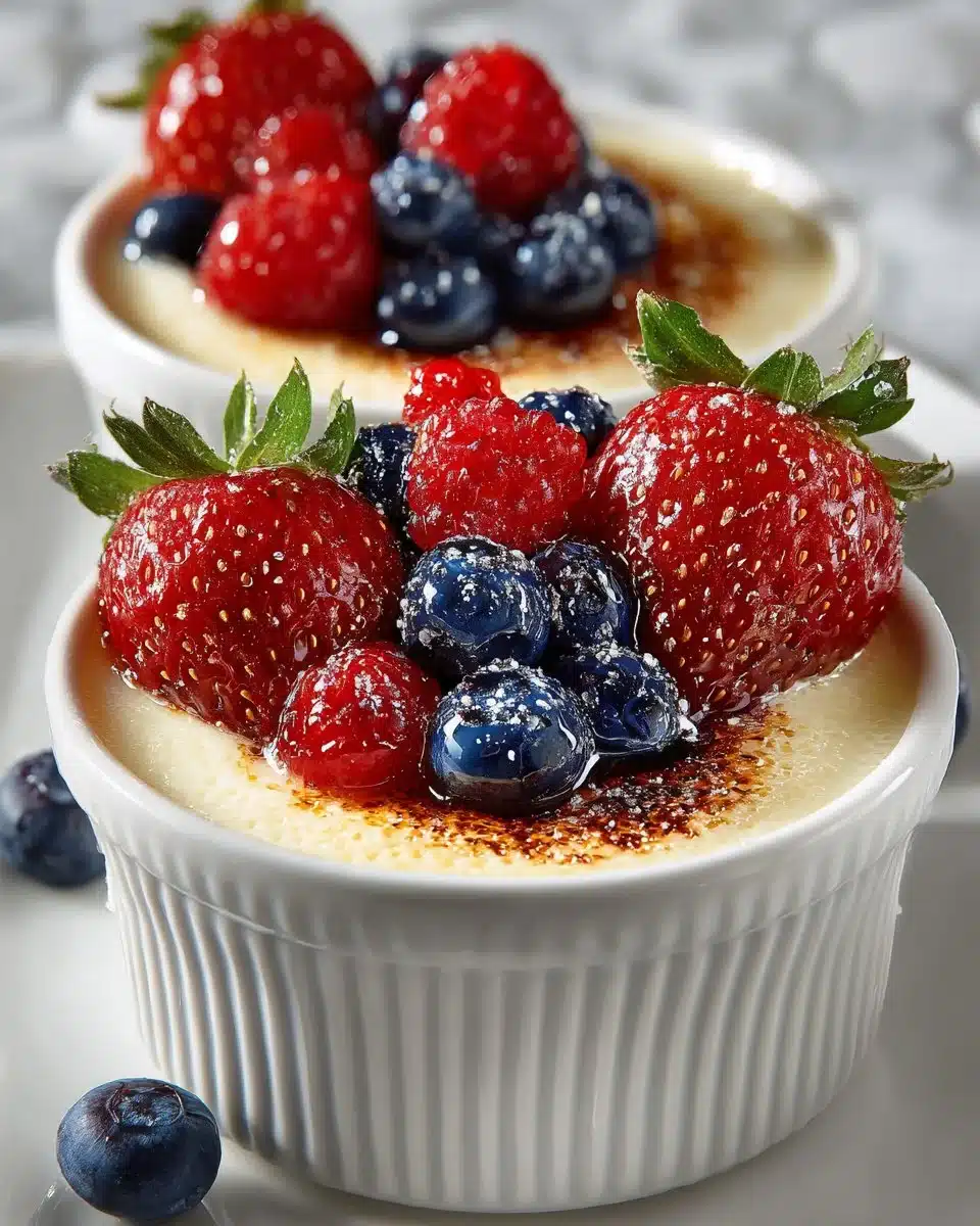 Creamy vanilla pudding served with fresh berries on top