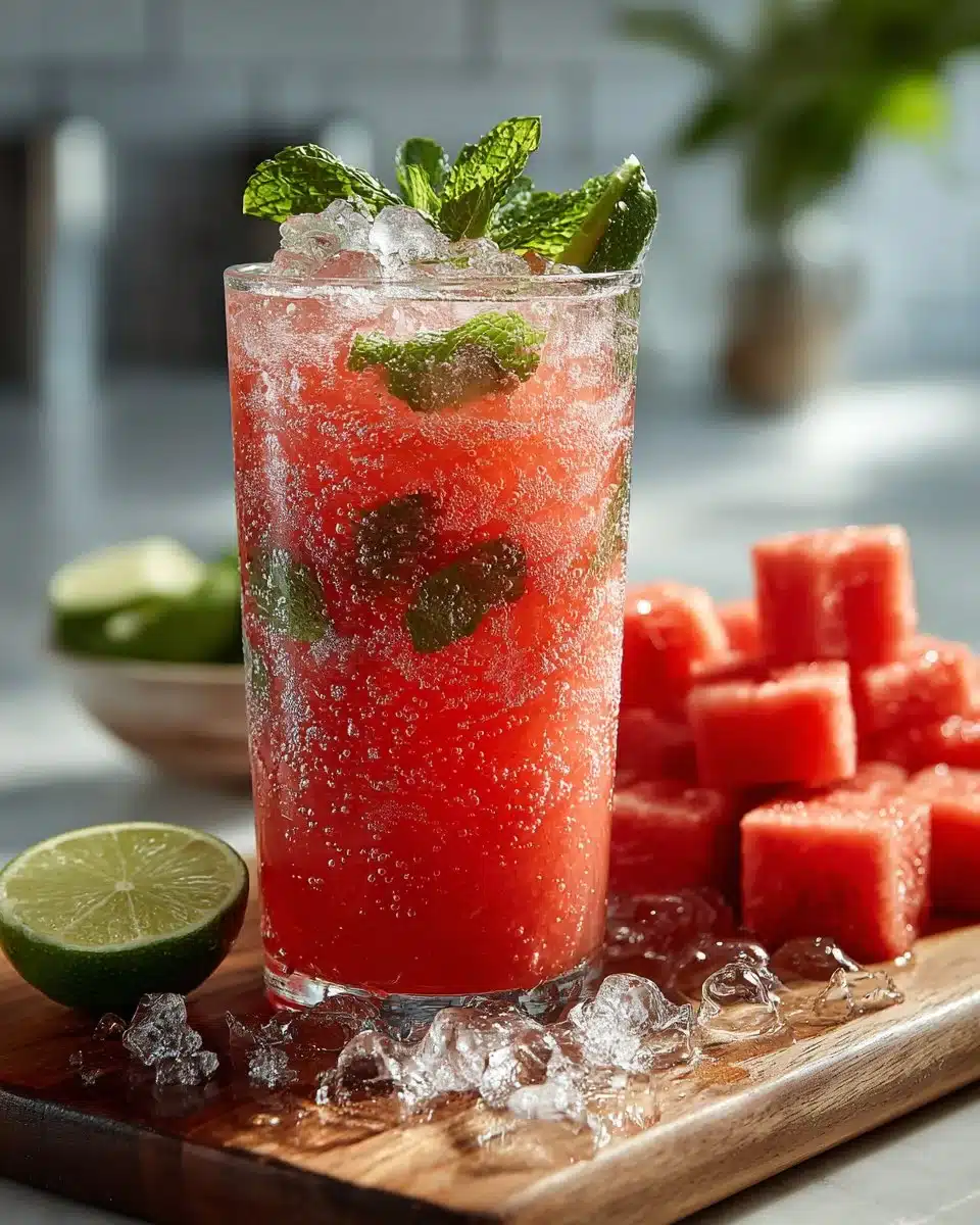 Refreshing Watermelon Mint Fresh Water in a clear glass with mint leaves