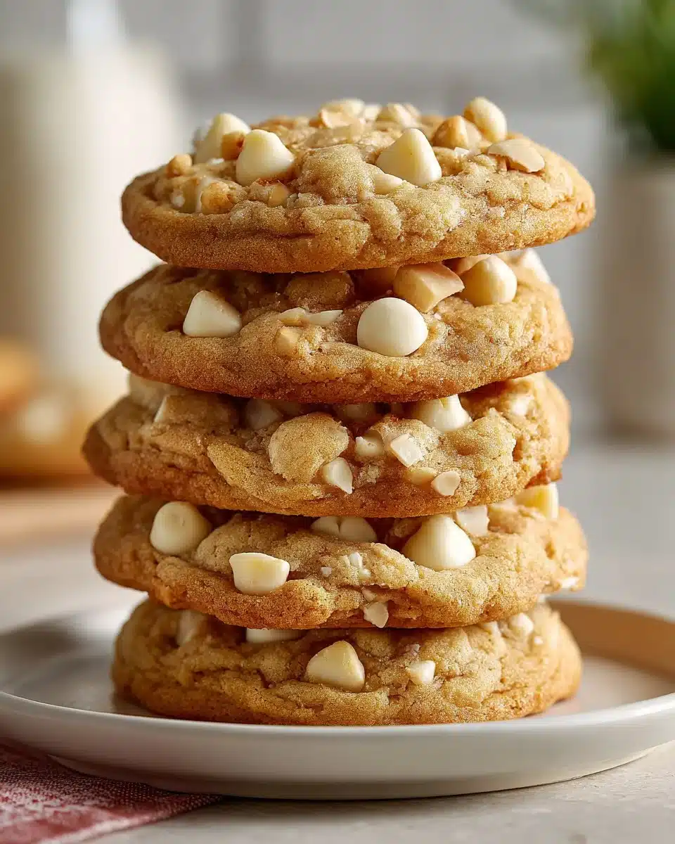 Freshly baked White Chocolate Macadamia Nut Cookies on a plate