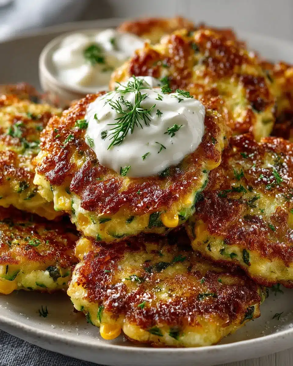 Zucchini and Corn Fritters with Yogurt Sauce Zucchini and Corn Fritters with Yogurt Sauce