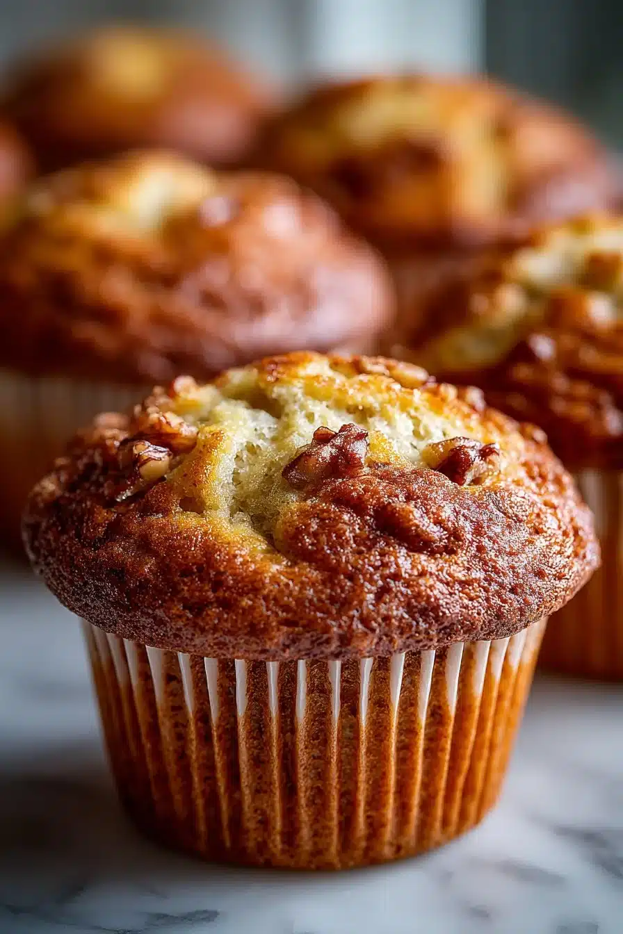Freshly baked Amish Friendship Bread banana nut muffins on a cooling rack