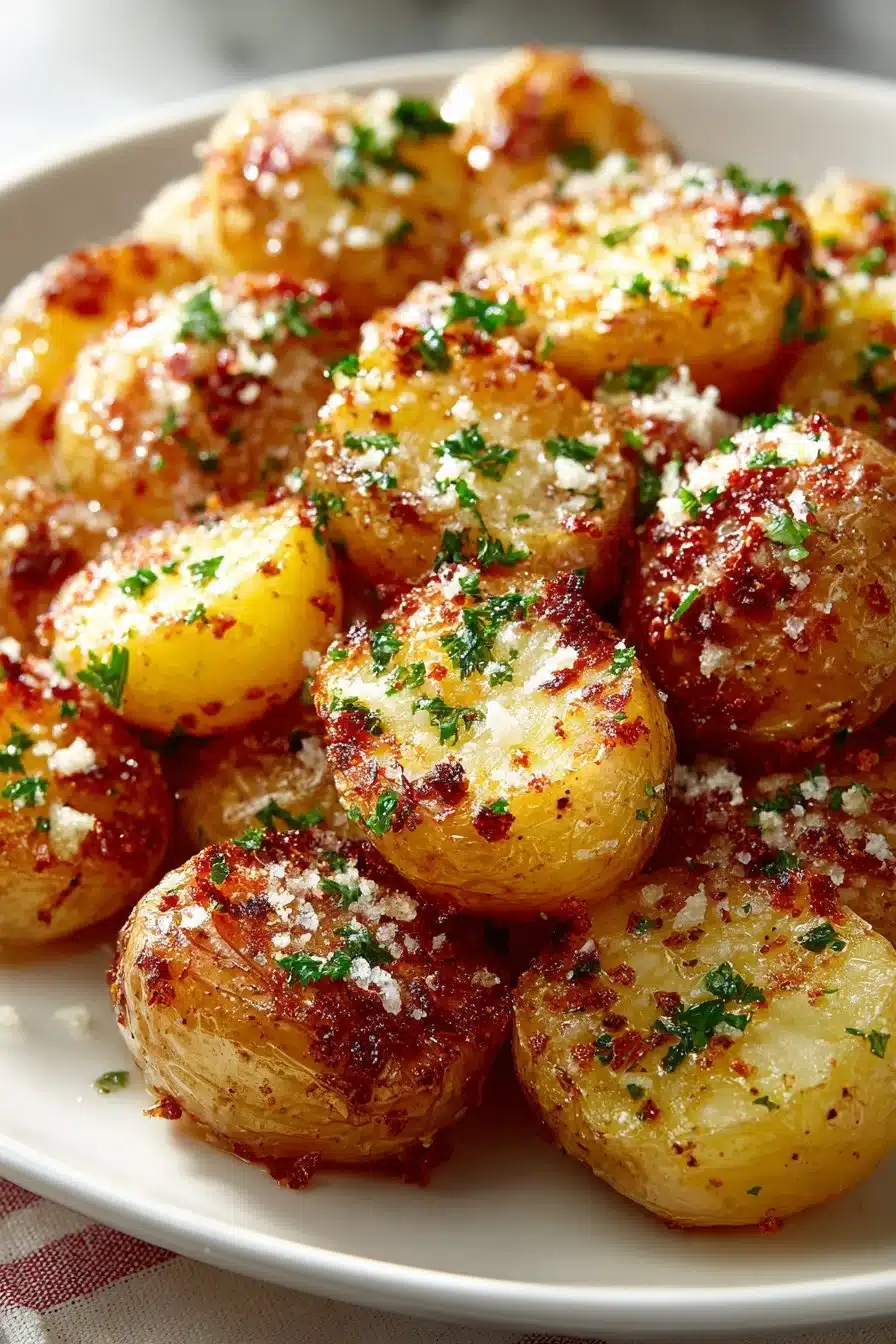 Air fryer garlic parmesan potatoes served in a bowl