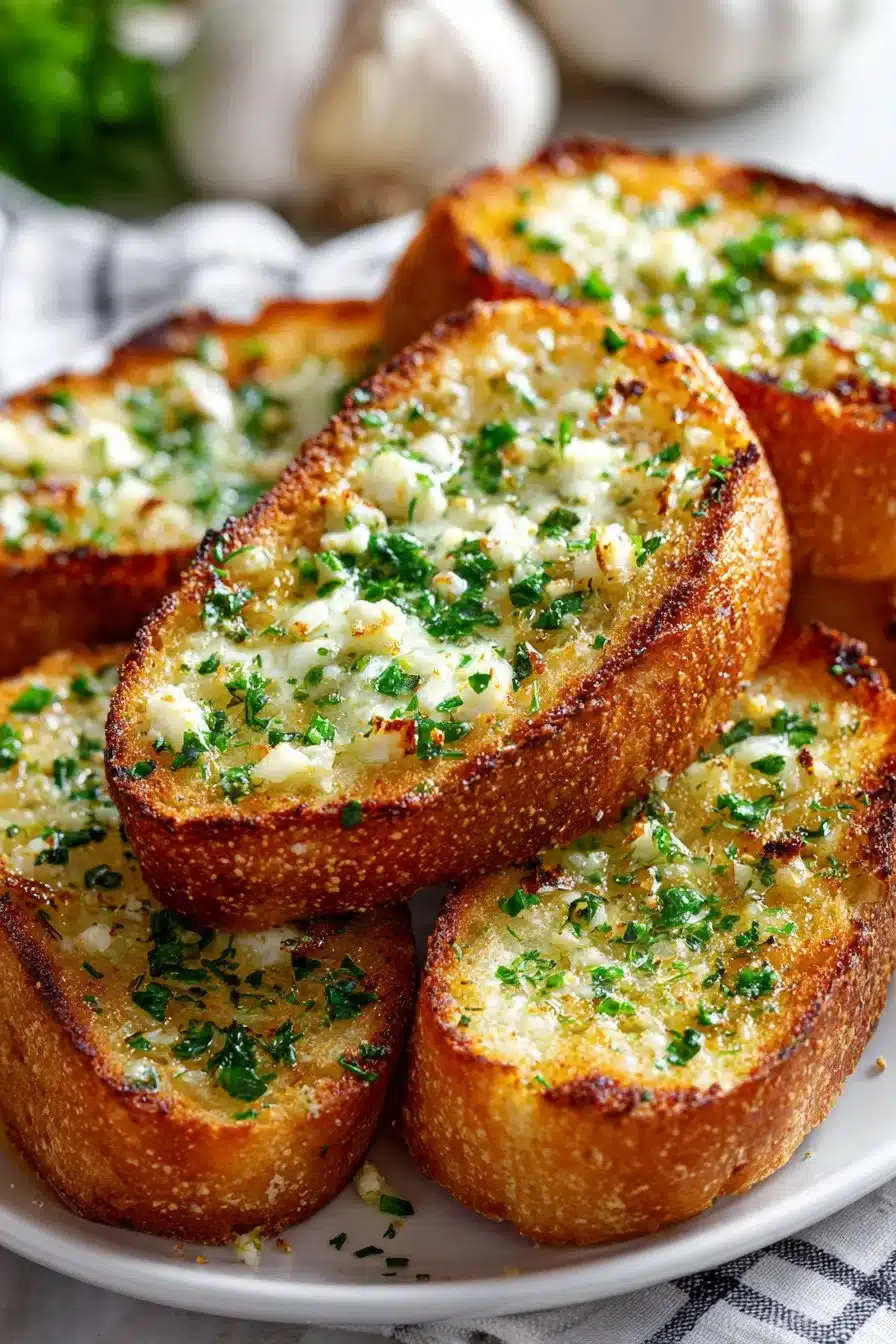 Delicious homemade garlic butter Texas toast on a plate