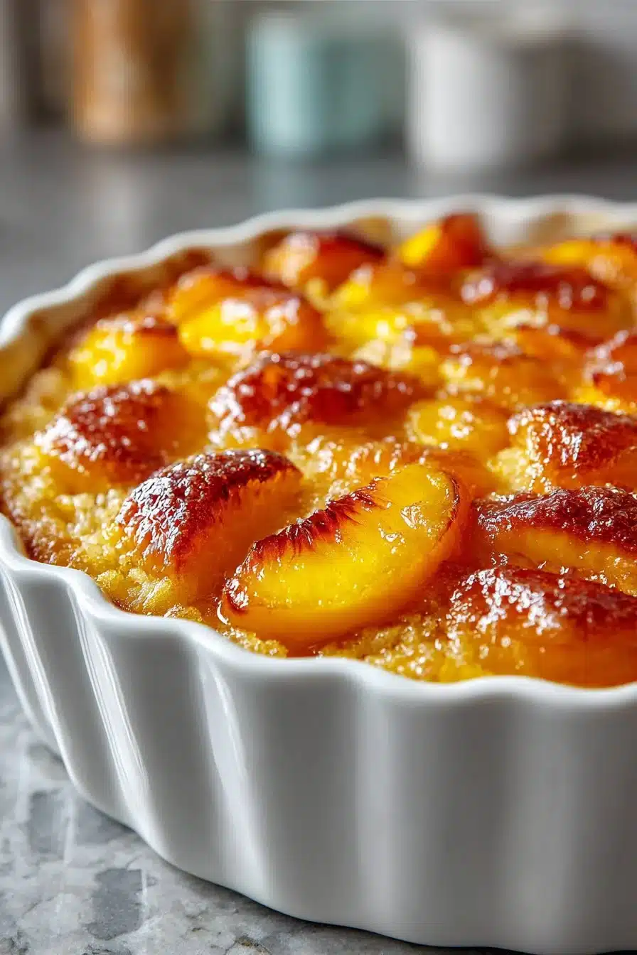 Delicious homemade Southern peach cobbler fresh from the oven