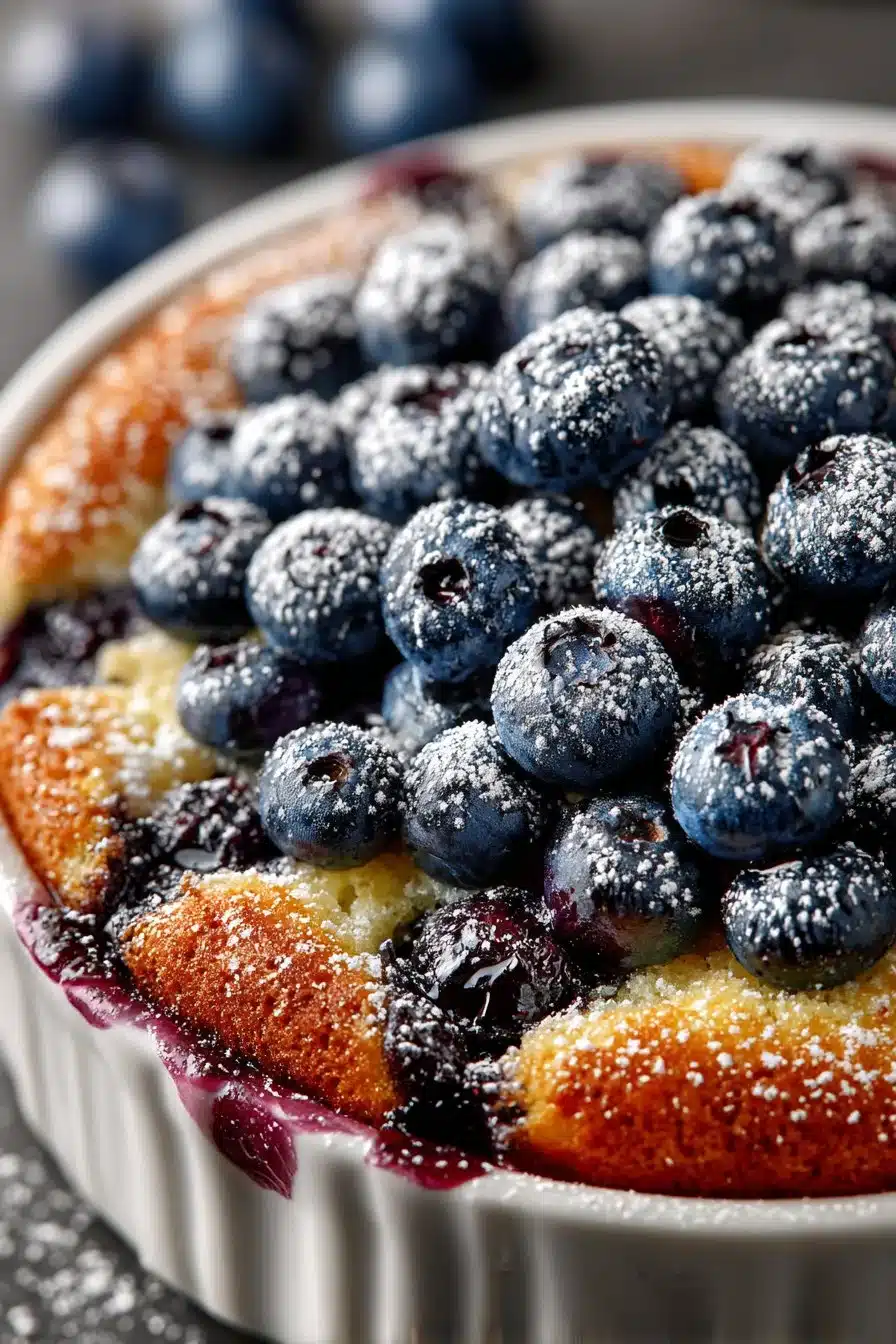 Classic 4th of July Blueberry Dump Cake Delicious blueberry dump cake served on a festive 4th of July table.