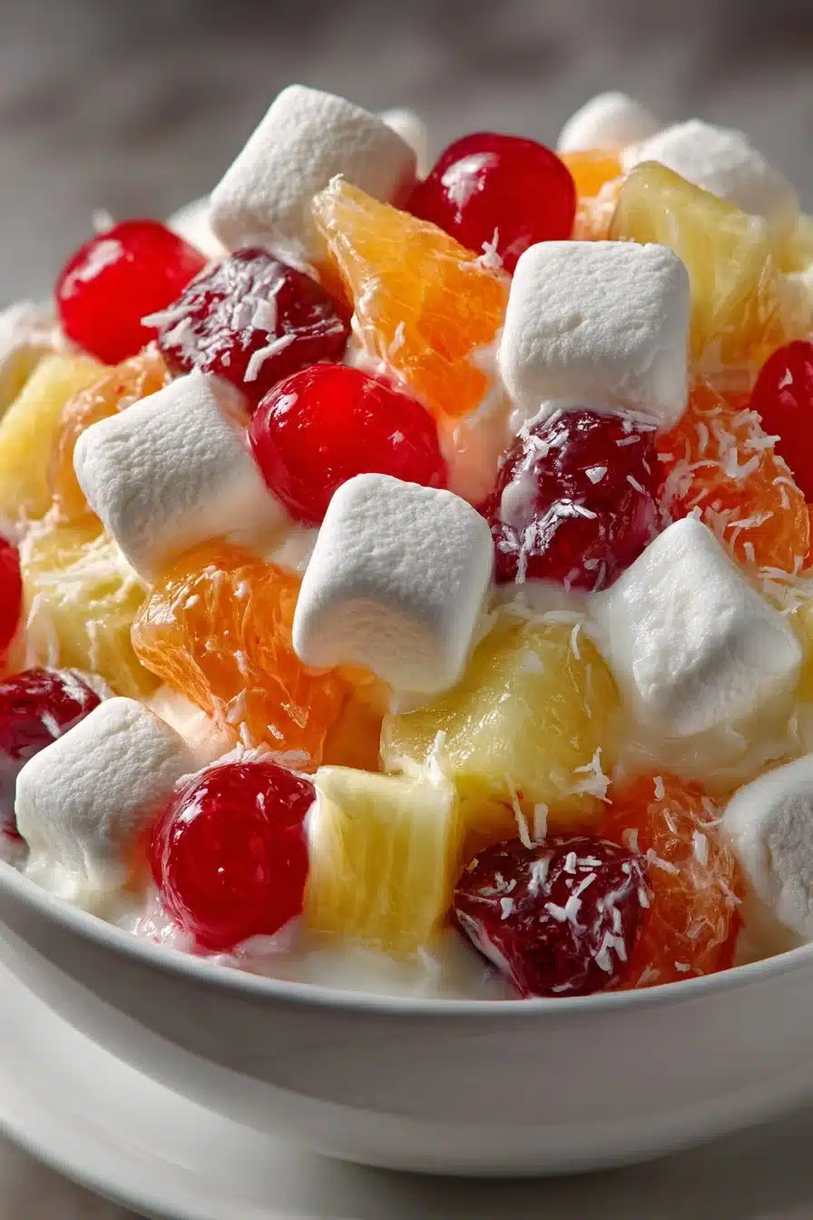 Classic 5 Cup Fruit Salad with Marshmallows in a bowl