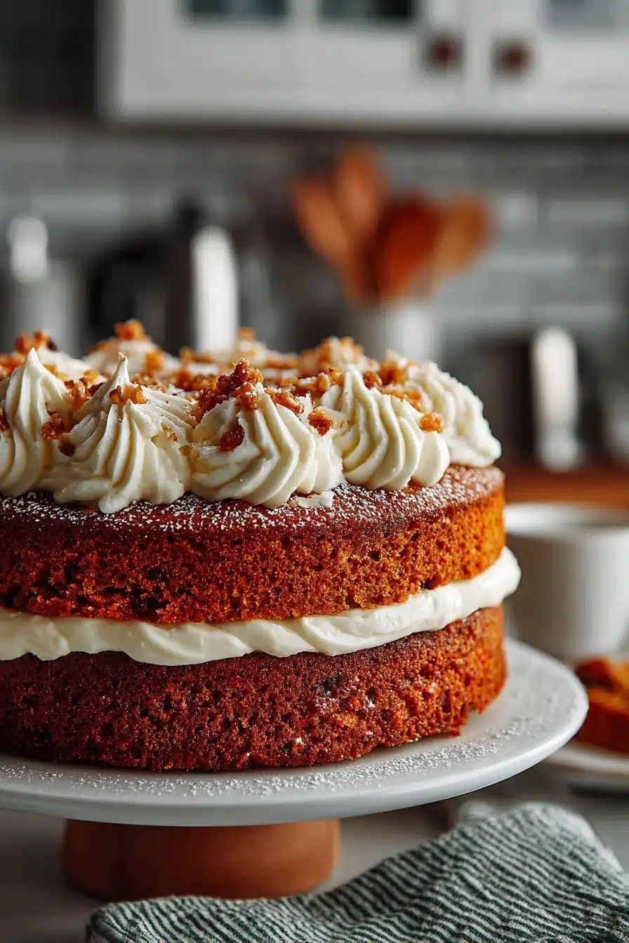 Classic carrot cake topped with delicious cream cheese frosting