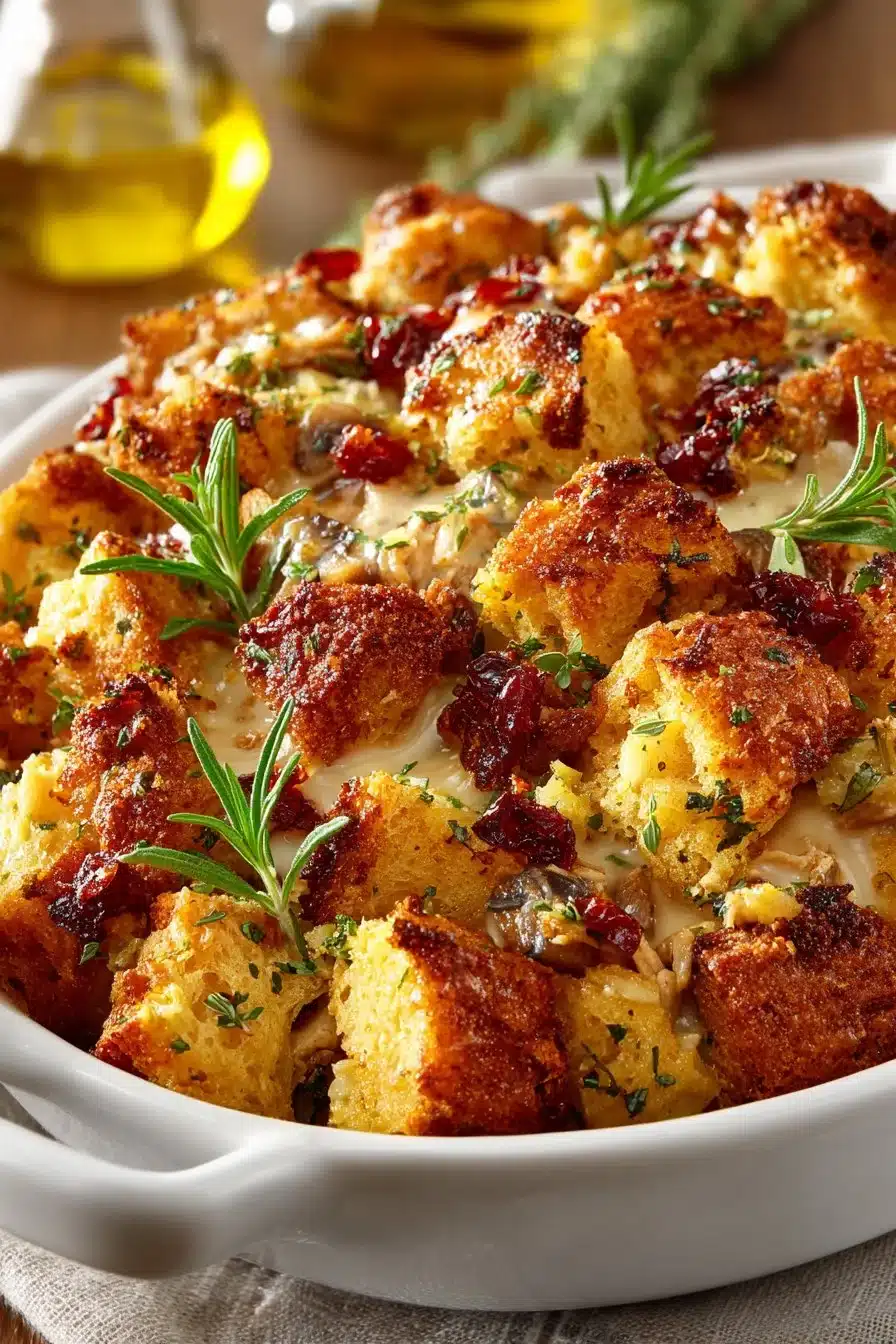 Classic Homestyle Turkey and Dressing Casserole Classic Homestyle Turkey and Dressing Casserole topped with herbs and breadcrumbs