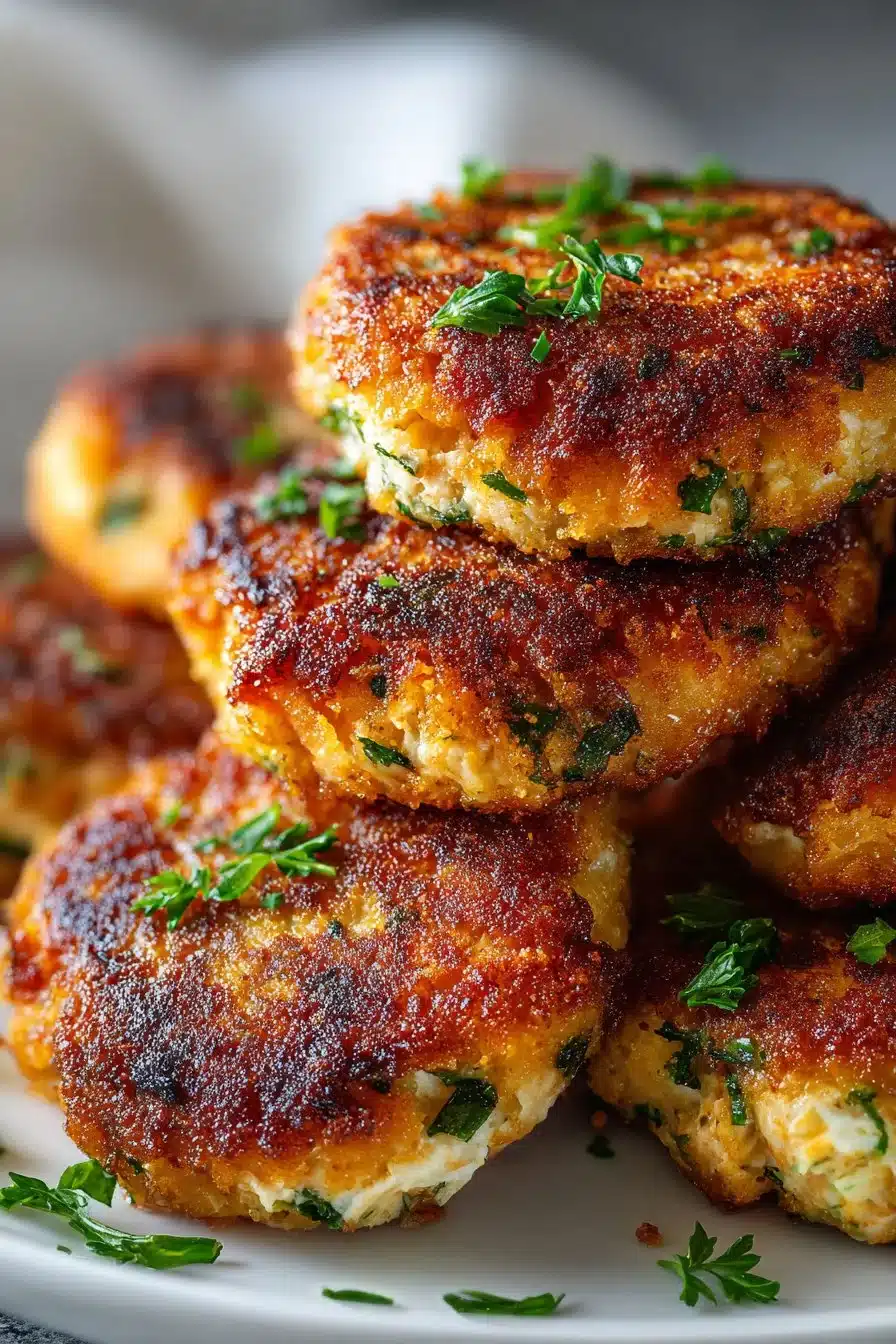 Delicious leftover salmon croquettes served on a plate with herbs and lemon.