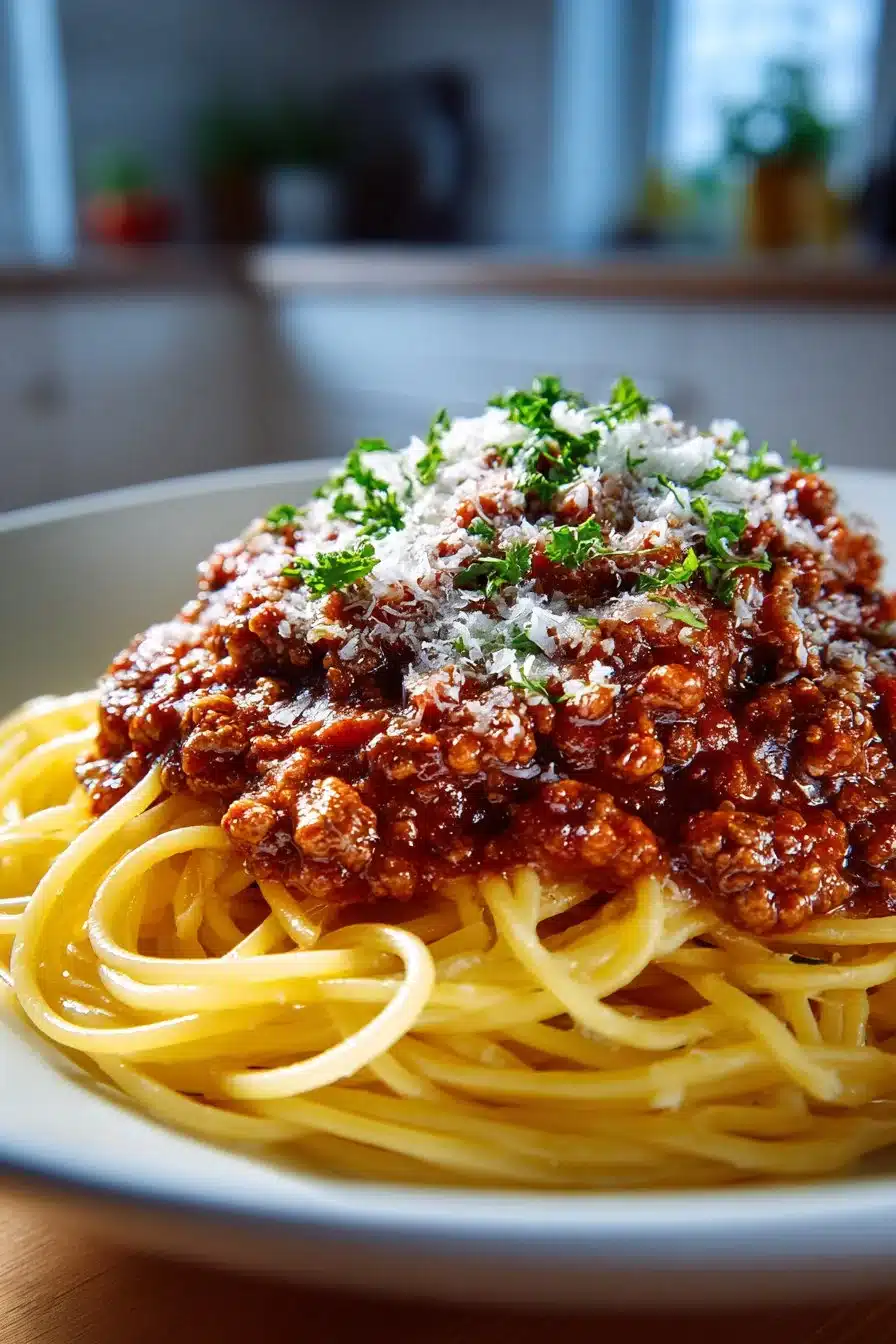 Classic Meat Pasta Sauce Delicious classic meat pasta sauce simmering in a pot