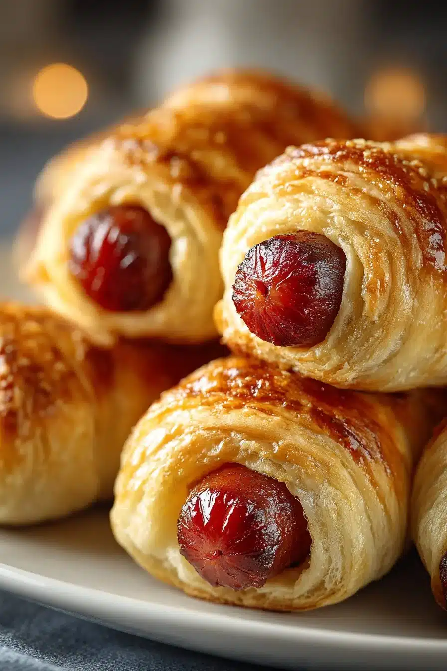 Classic mini pigs in a blanket appetizer served on a platter.