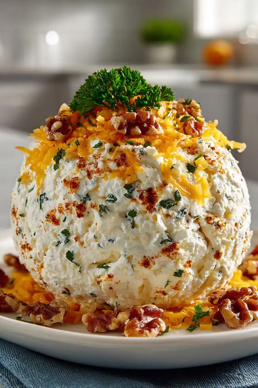 Classic Retro Pineapple Cheese Ball Appetizer made with cream cheese and pineapples.