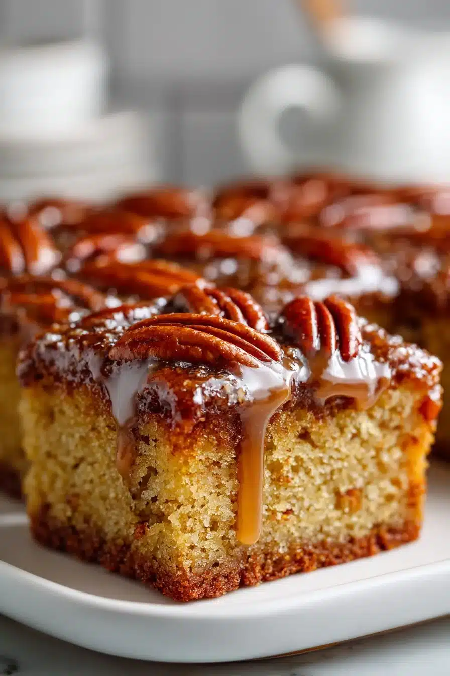 Classic Southern Pecan Praline Sheet Cake with rich praline topping