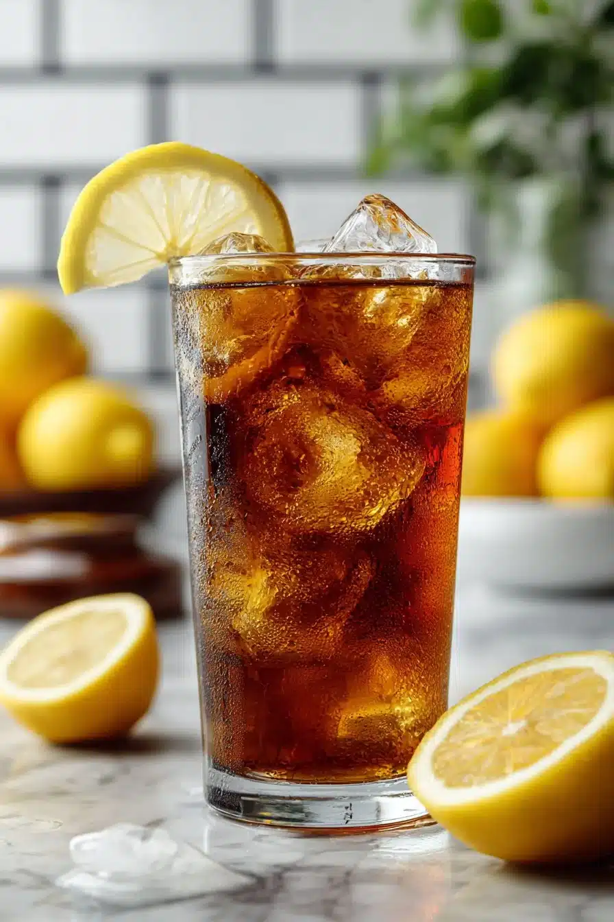 Classic Southern Sweet Tea with Lemon Slices Classic Southern sweet tea served with fresh lemon slices.