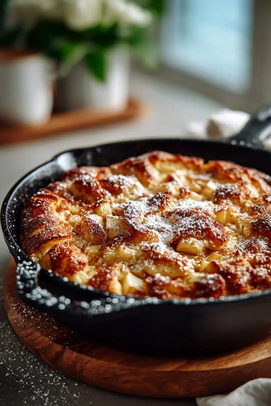 Easy Cast Iron Skillet Apple Cinnamon Pancake Easy cast iron skillet apple cinnamon pancake cooking on a stovetop