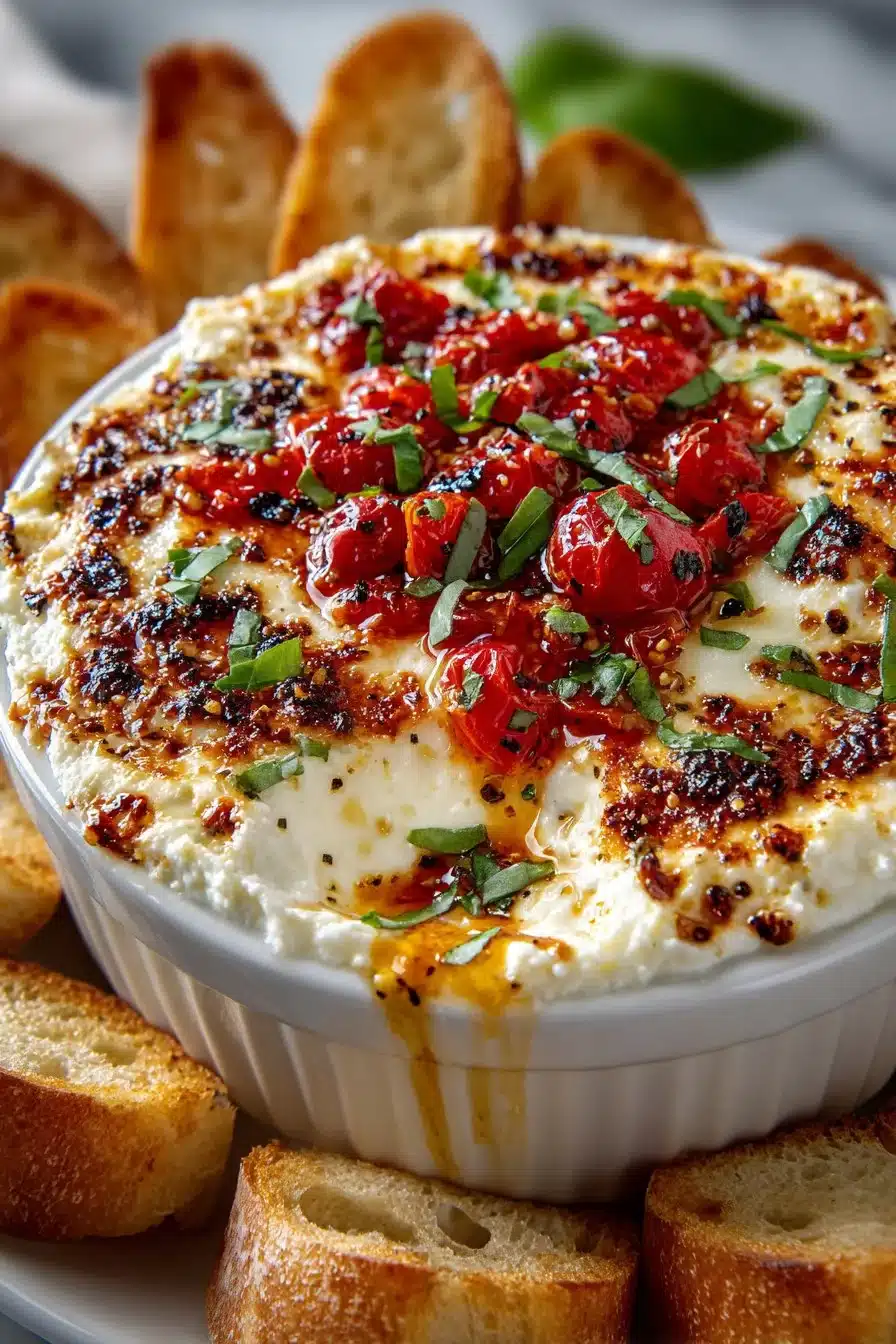 Easy Cheesy Garlic Bruschetta Dip served in a bowl
