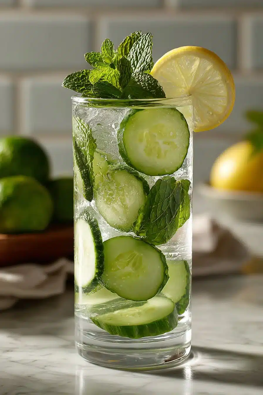 Detox cucumber water drink made with fresh cucumbers and herbs