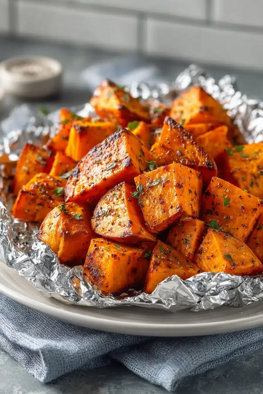 Easy grilled foil packet sweet potatoes, perfect for BBQ and outdoor meals.