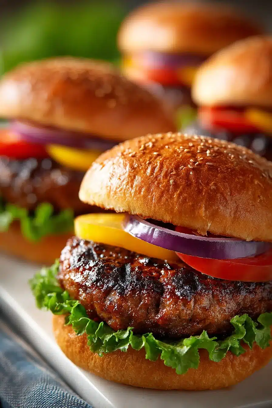 Delicious homemade grilled hamburger patties on the grill