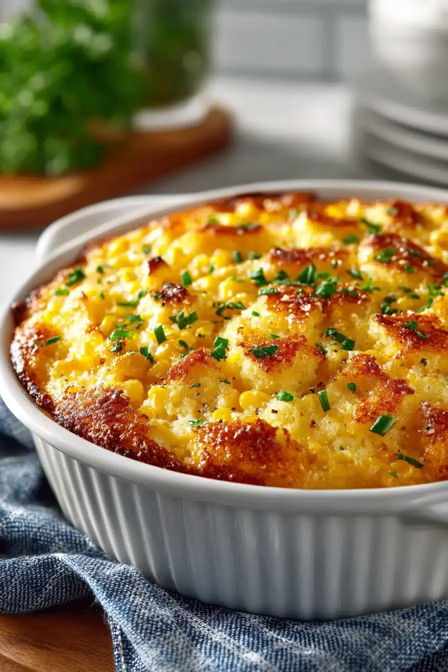 Delicious Easy Jiffy Corn Casserole ready to serve