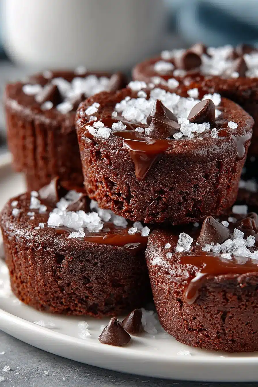 Easy mini chocolate fudge brownie bites served on a plate