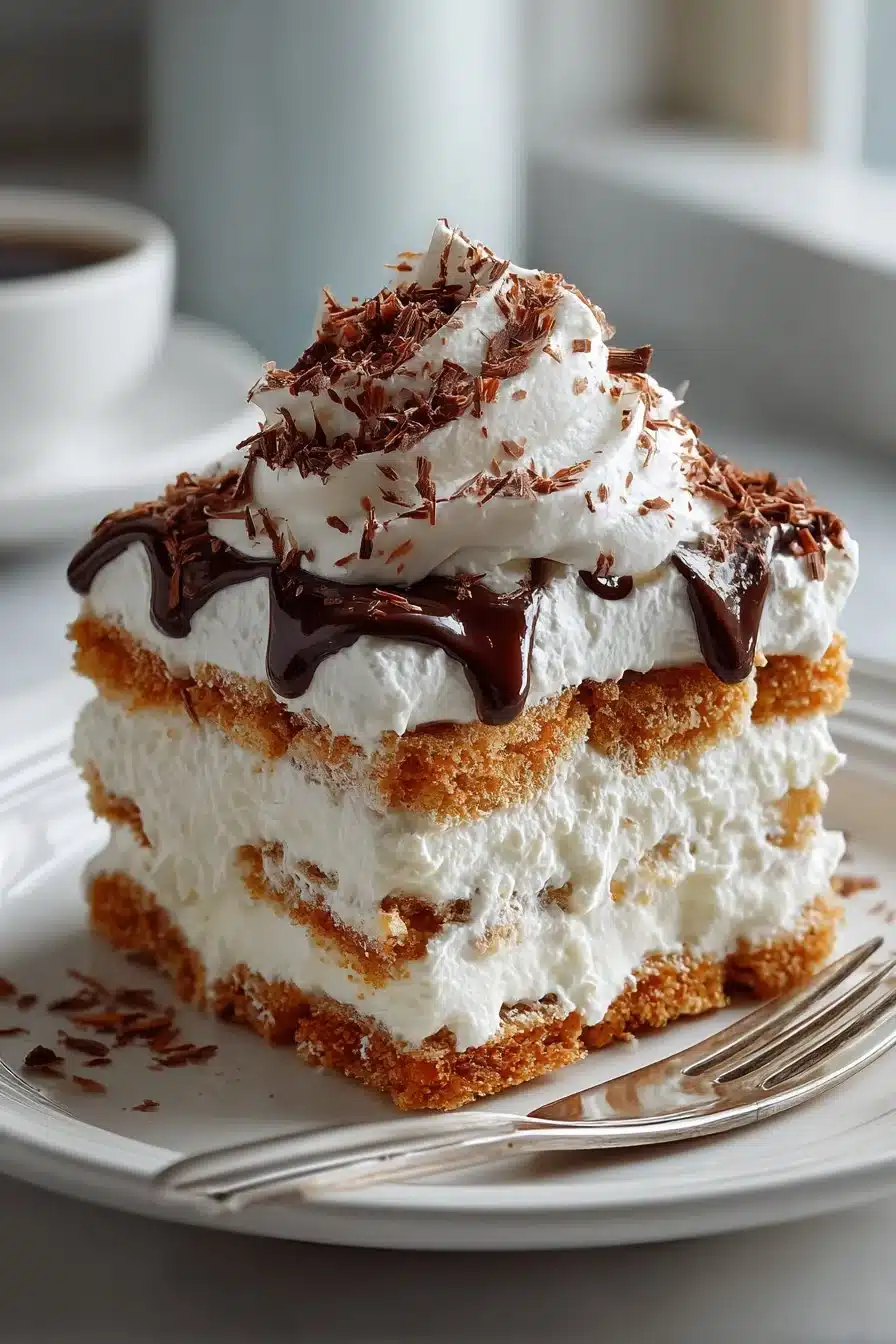 Easy No Bake Coconut Cream Icebox Cake Delicious no bake coconut cream icebox cake topped with coconut flakes