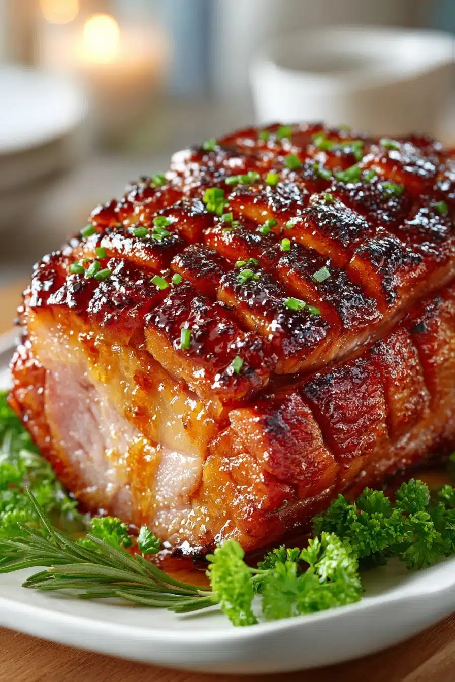 Slow cooker brown sugar pineapple glazed ham ready to serve